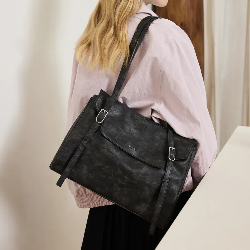 JONBAG PU Tote Versatile Commute Shoulder Bag Large Size Women's Polished Brown-7