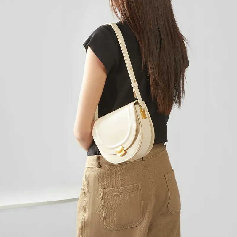 JONBAG Synthetic Leather Underarm Saddle Bag, One Shoulder Bag, Crossbody Bag Trumpets Women's White-5