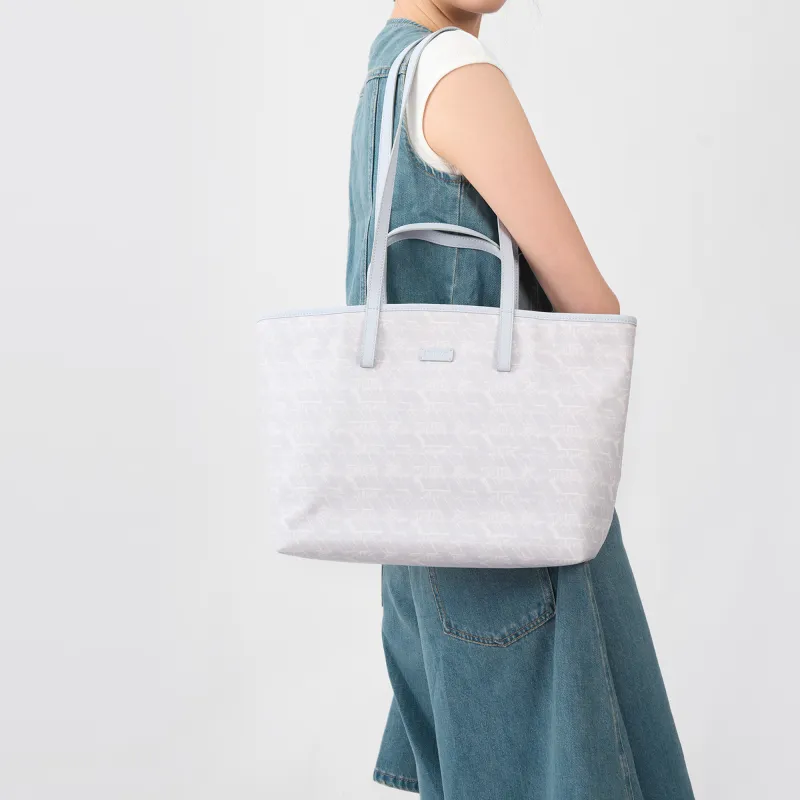 JONBAG Synthetic Leather Tote One Shoulder Handbag Large Size Women's Light Gray Blue/Black-5