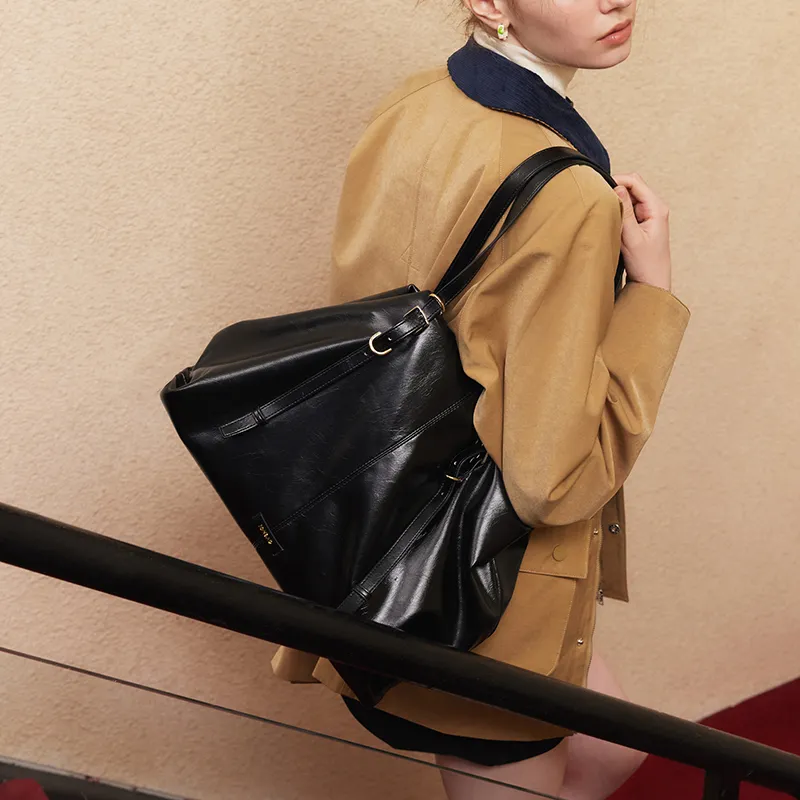 JONBAG Synthetic Leather Tote Shopping Bag Crossbody Bag Shoulder Bag Large Size Women's Black/Burgundy Brown-4