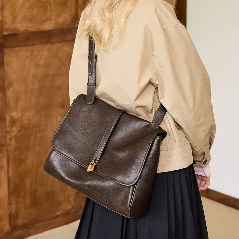 JONBAG Synthetic Leather Shoulder Bag Couple Large Size Women's Mocha/Black-4
