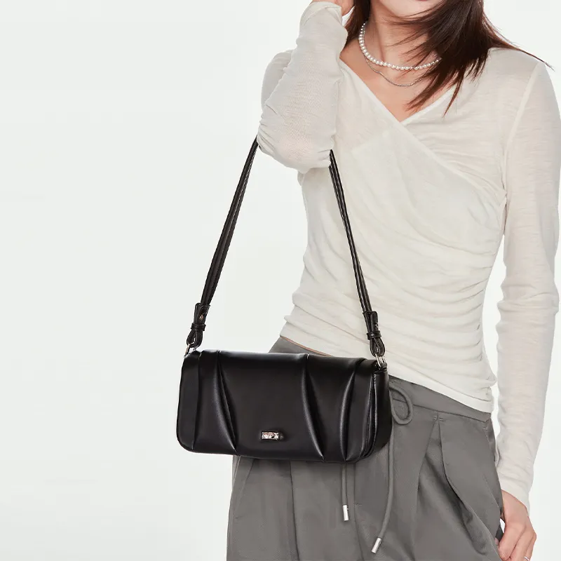 JONBAG Synthetic Leather Baguette Bag, Shoulder Bag, Portable Crossbody Bag Unisex Mocha/Black-4