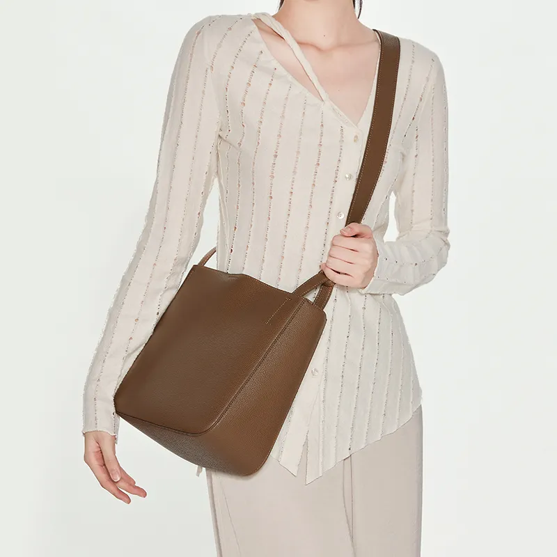 JONBAG Synthetic Leather Basket Bag Bucket Bag Combo Bag Shoulder Bag Large Size Women's Mocha-3