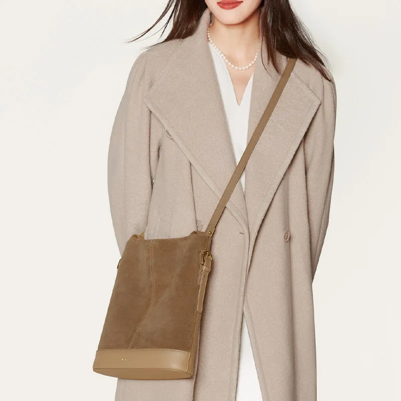 JONBAG Cow Leather Suede Bucket Bag For Mother's Day Shoulder Bag Medium Size Women's Honey Brown/Tea Umber-5