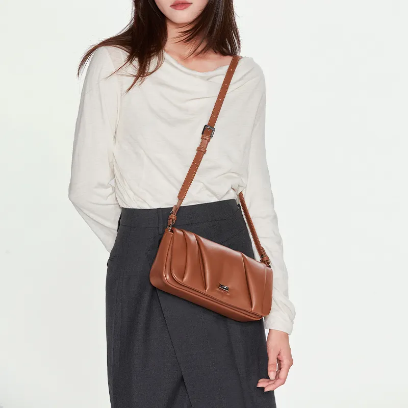 JONBAG Synthetic Leather Baguette Bag, Shoulder Bag, Portable Crossbody Bag Unisex Mocha/Black-3