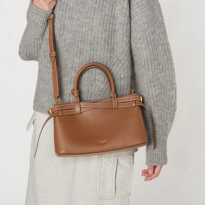 JONBAG Cow Leather Handbag Regular Women's Honey Brown/White-4