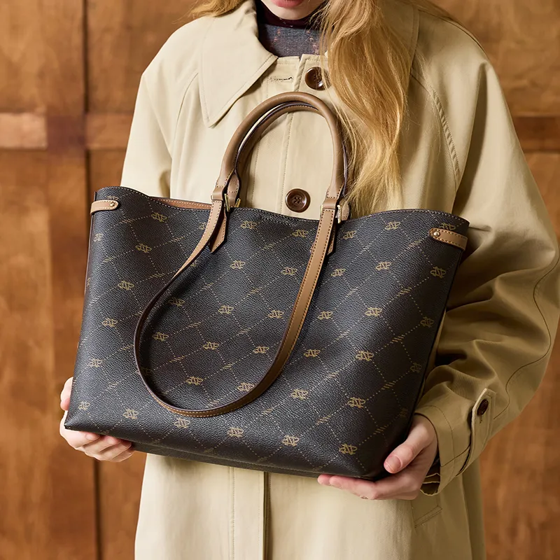 JONBAG PVC Classic And Versatile Fashion Commute One Shoulder Handbag Greeting Card Regular Women's Coffee Brown/Black-4