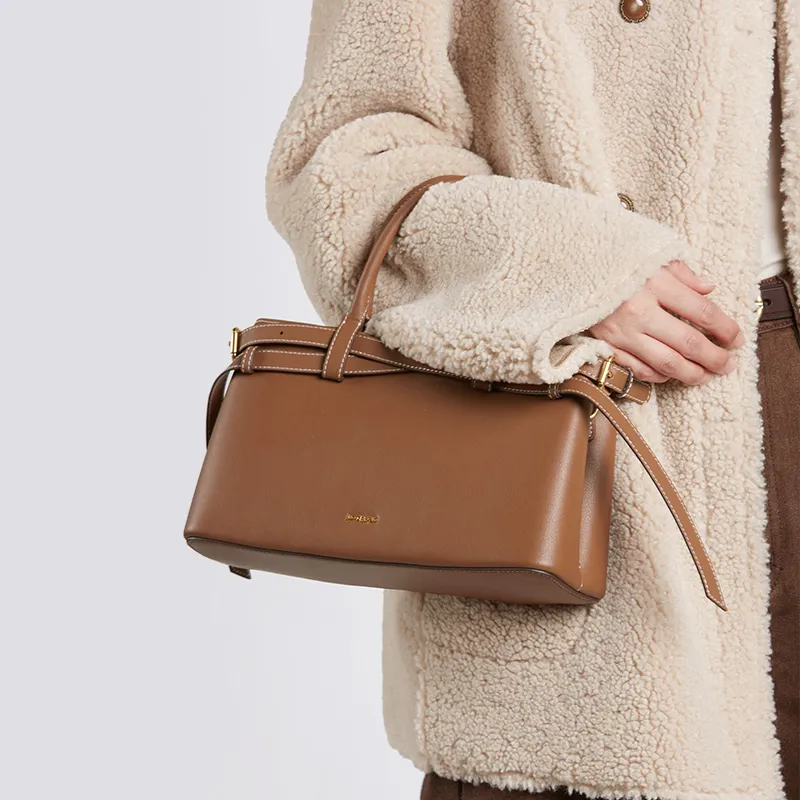 JONBAG Cow Leather Handbag Regular Women's Honey Brown/White-3