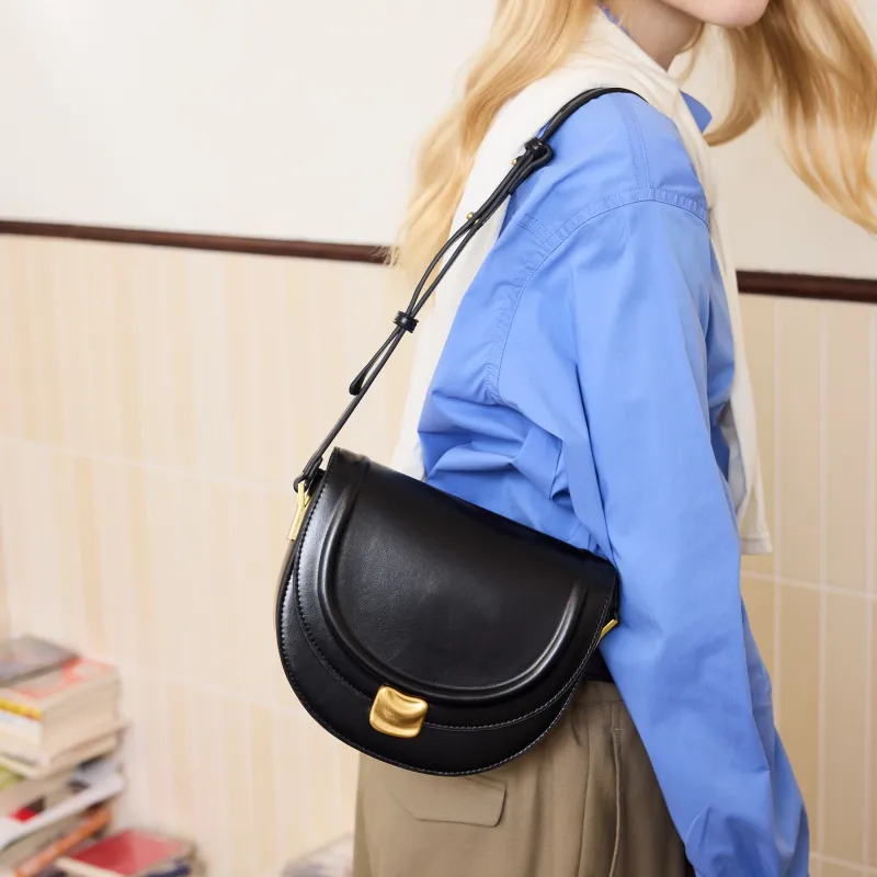 JONBAG Synthetic Leather Shifting Sand Bag Saddle Bag, Shoulder Bag Trumpets Women's Black-3