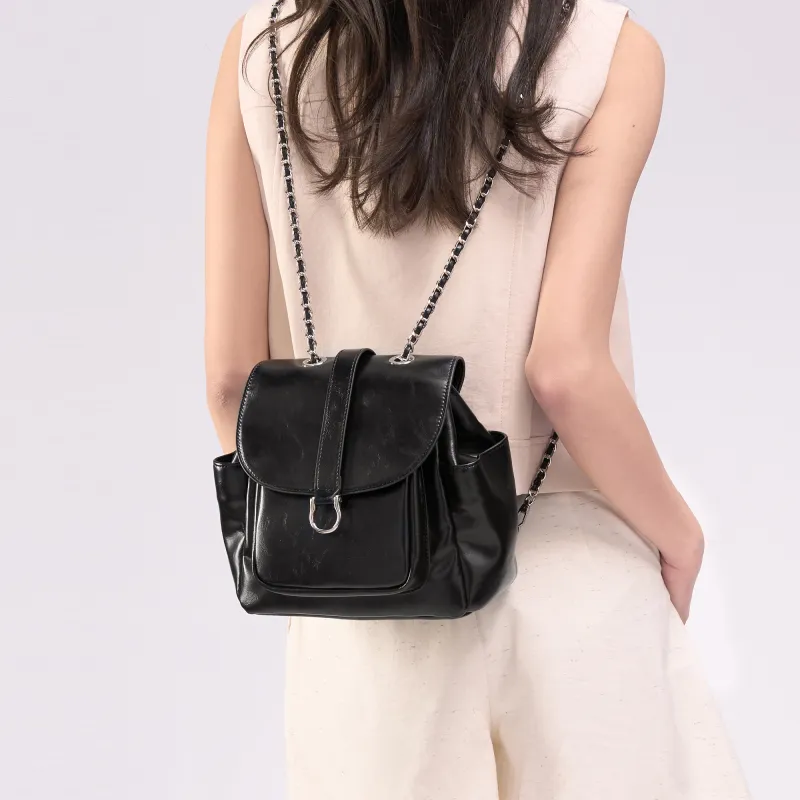 JONBAG Synthetic Leather Backpack Handbag Medium Size Women's Metallic Silver Black-10