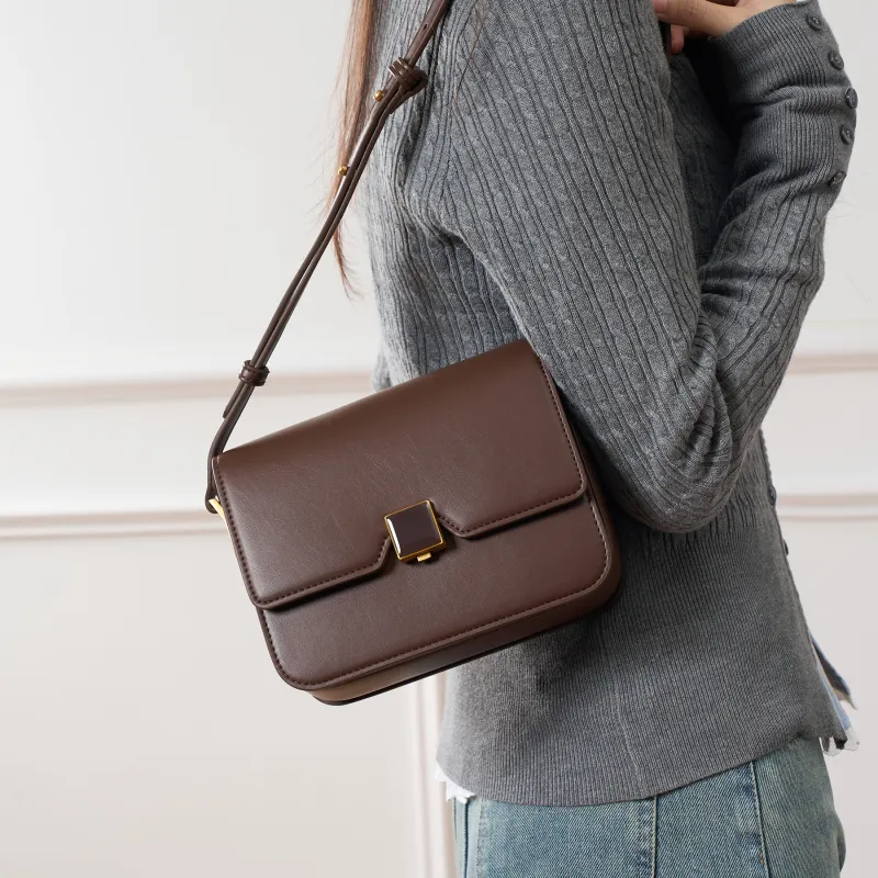 JONBAG Synthetic Leather Tofu Bag Small Square Bag, Shoulder Bag, Crossbody Bag, Shoulder Bag Trumpets Women's Brown-3