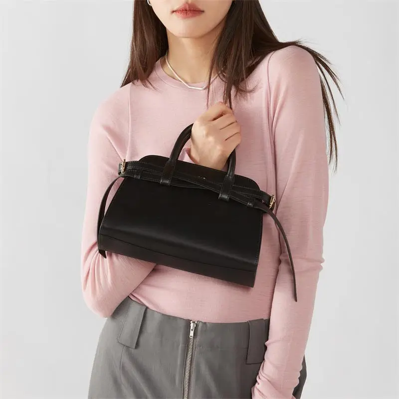 JONBAG Cow Leather Crescent Bag Crossbody Bag, Shoulder Bag, Handbag Trumpets Women's Black-4