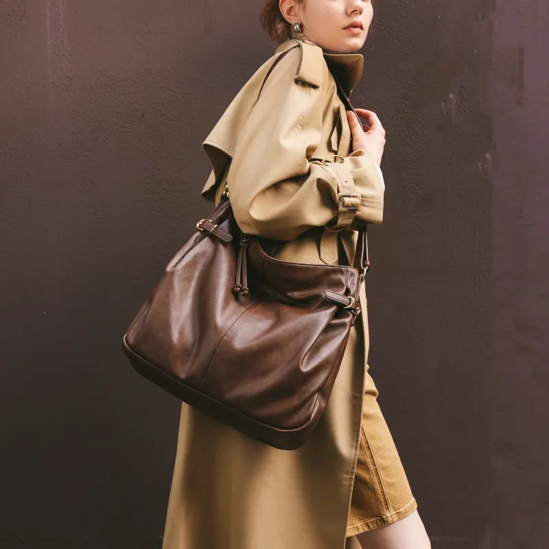 JONBAG Synthetic Leather Shoulder Bag Large Size Women's Hazelnut Brown/Black/White-4