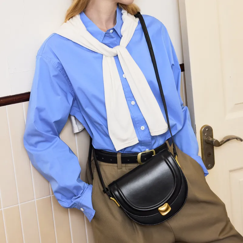 JONBAG Synthetic Leather Shifting Sand Bag Saddle Bag, Shoulder Bag Trumpets Women's Black-6