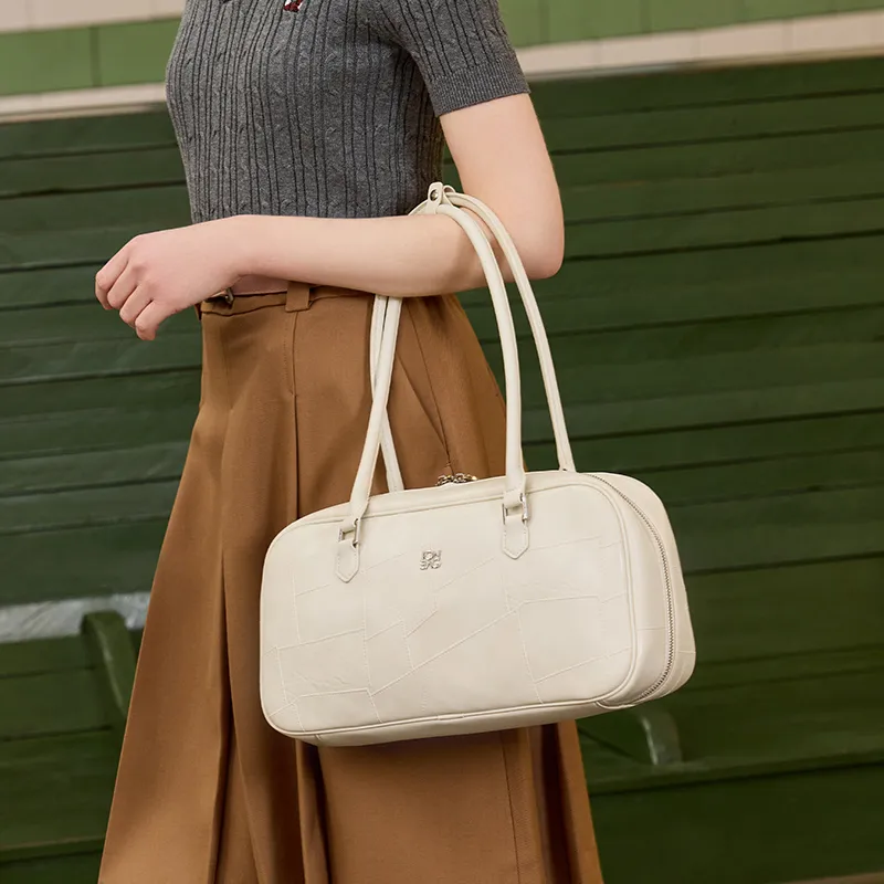 JONBAG Synthetic Leather Boston Bag, Shoulder Bag Tubas Women's Coffee/White-11