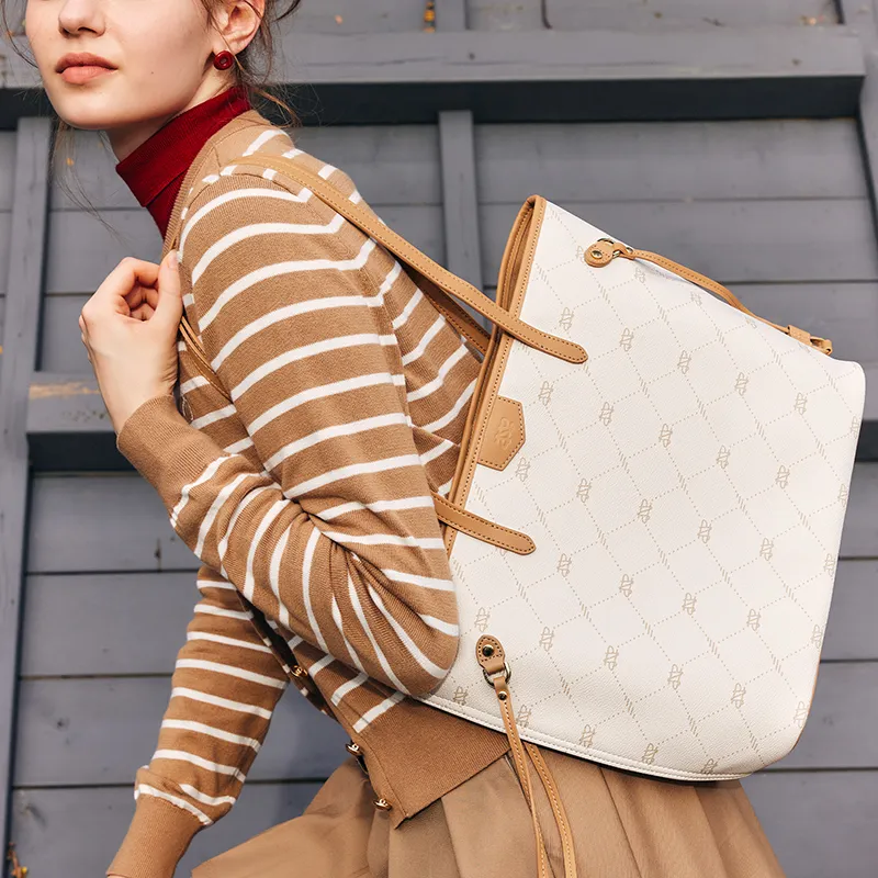 JONBAG PVC Shoulder Bag, Handbag Tubas Women's White & Nut Brown, Classic Black-4