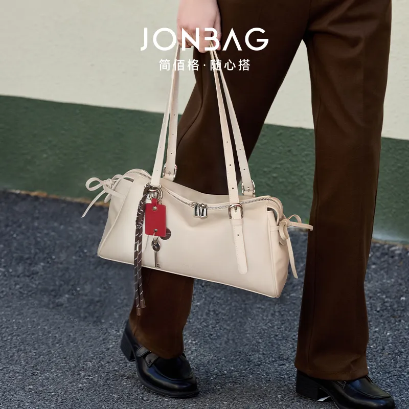 JONBAG Synthetic Leather Shoulder Bag Women's Milk White/Burgundy Brown-2