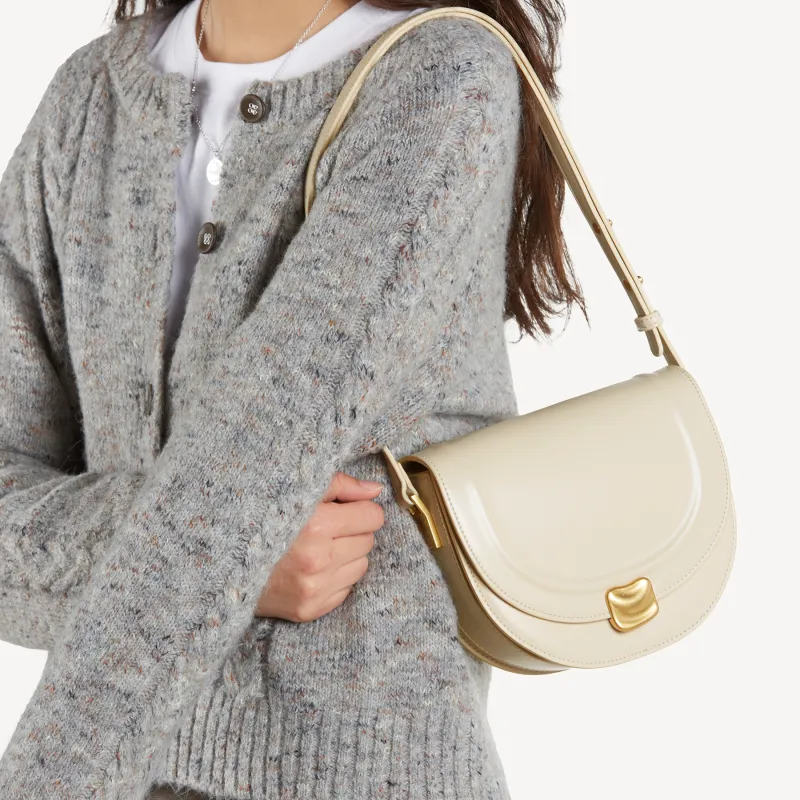 JONBAG Synthetic Leather Underarm Saddle Bag, One Shoulder Bag, Crossbody Bag Trumpets Women's White-3