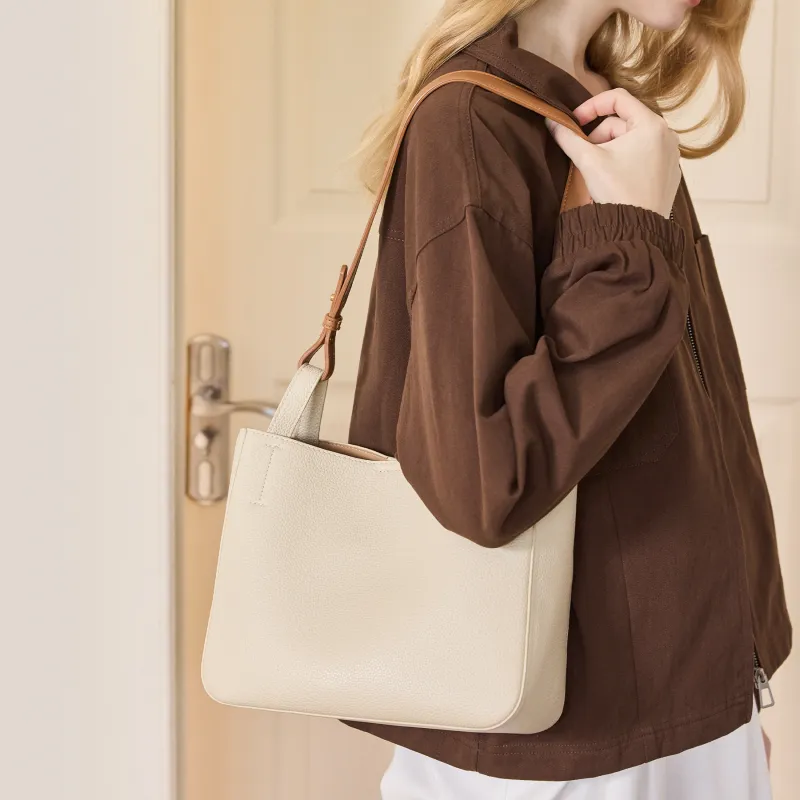 JONBAG Synthetic Leather Basket Bag Bucket Bag Combo Bag Shoulder Bag Large Size Women's Mocha-4