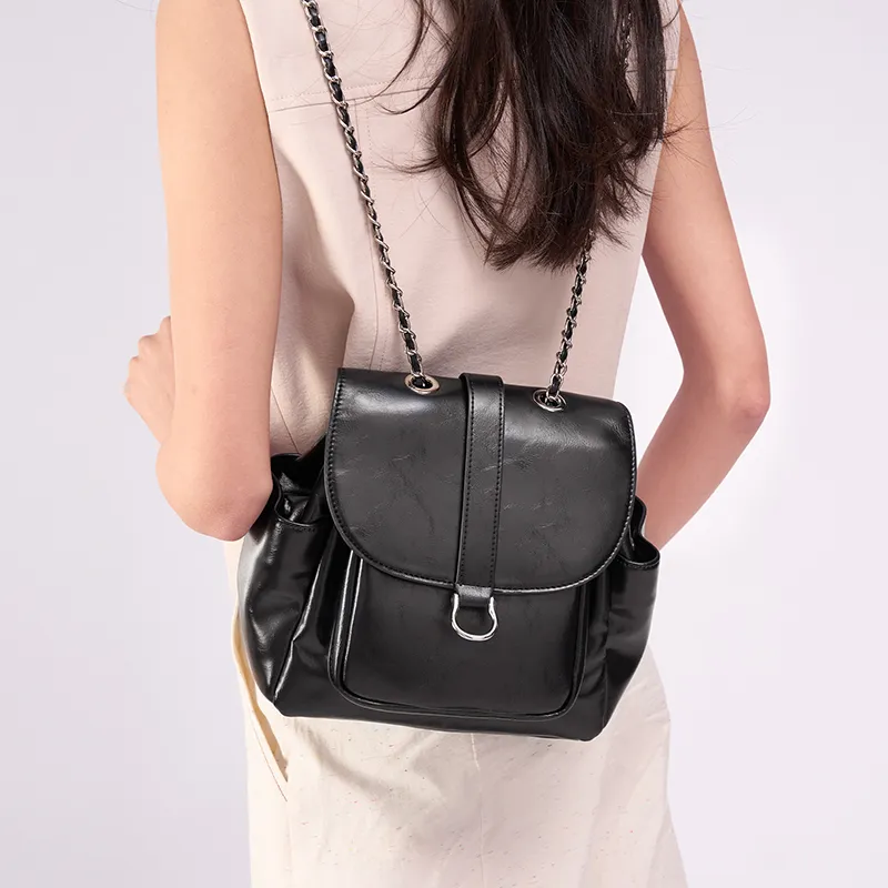 JONBAG Synthetic Leather Backpack Handbag Medium Size Women's Metallic Silver Black-9