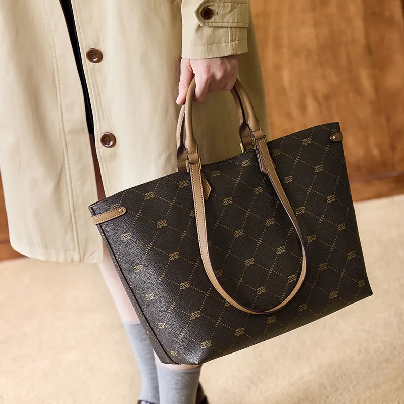 JONBAG PVC Classic And Versatile Fashion Commute One Shoulder Handbag Greeting Card Regular Women's Coffee Brown/Black-6