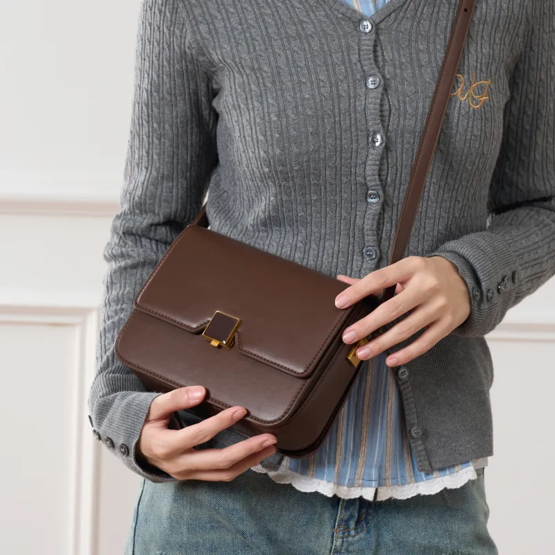 JONBAG Synthetic Leather Tofu Bag Small Square Bag, Shoulder Bag, Crossbody Bag, Shoulder Bag Trumpets Women's Brown-4