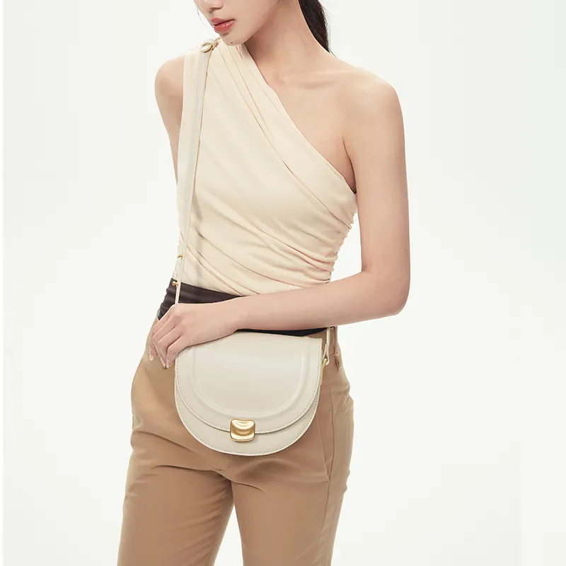 JONBAG Synthetic Leather Underarm Saddle Bag, One Shoulder Bag, Crossbody Bag Trumpets Women's White-4