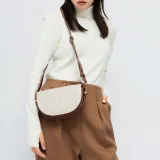 JONBAG Synthetic Leather Saddle Bag Shoulder Bag Crossbody Bag Small Size Women's White
