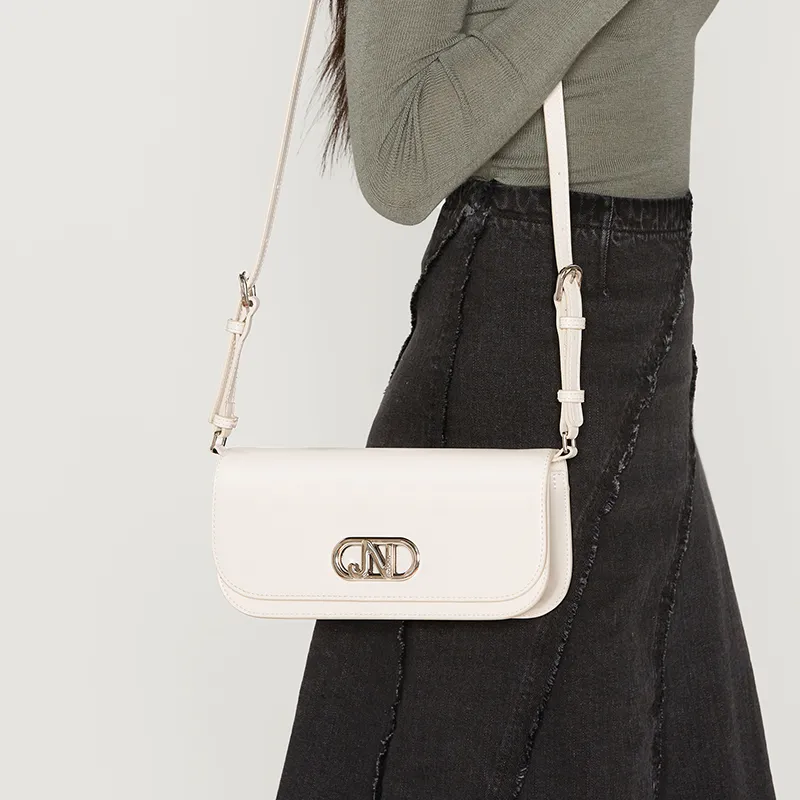 JONBAG Synthetic Leather Baguette Bag, Crossbody Bag, Shoulder Bag Medium Size Women's White/Black-4