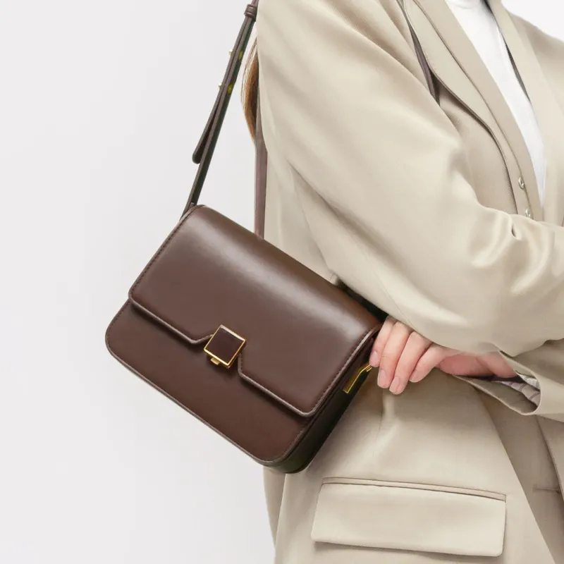 JONBAG Synthetic Leather Tofu Bag Small Square Bag, Shoulder Bag, Crossbody Bag, Shoulder Bag Trumpets Women's Brown-6