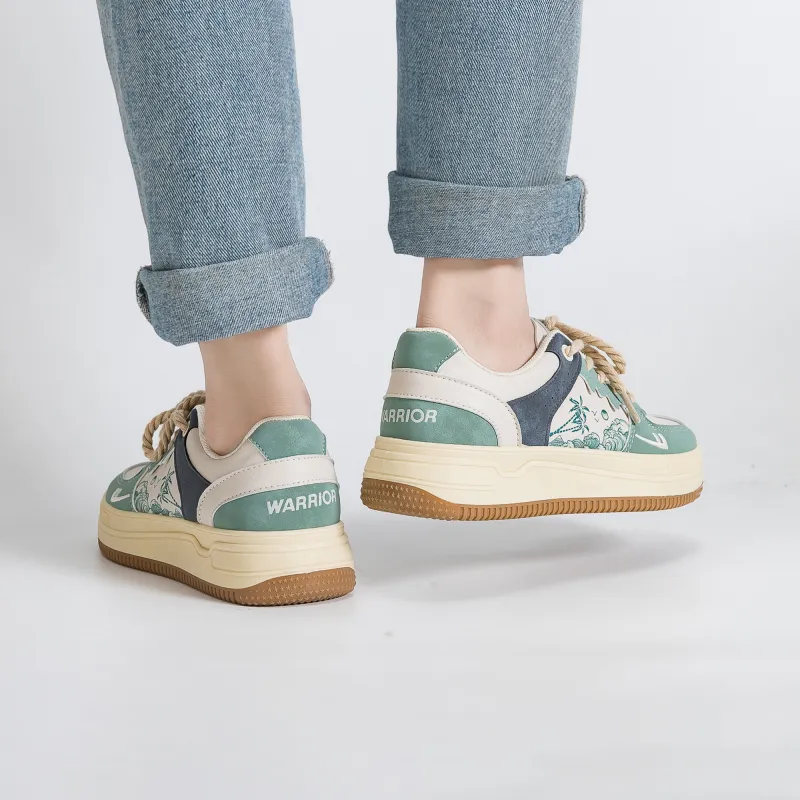Warrior Lightweight, Wear resistant, And Non slip Low Top Skateboard Shoes Unisex Beige Green Blue-4
