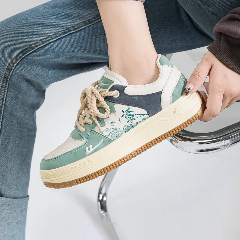 Warrior Lightweight, Wear resistant, And Non slip Low Top Skateboard Shoes Unisex Beige Green Blue-5