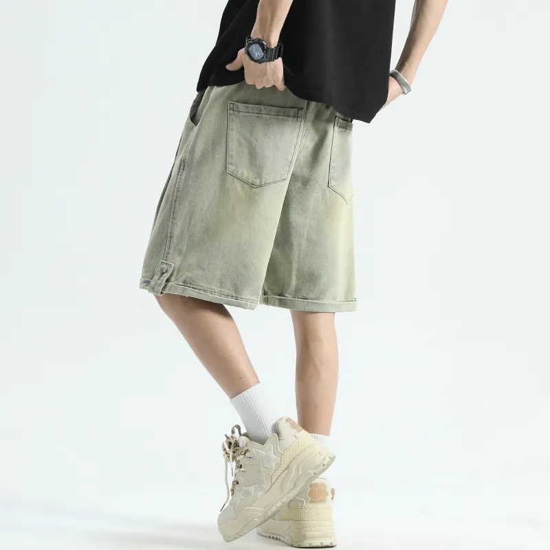 Ghost Mask Denim Shorts Unisex Yellow Mud-3