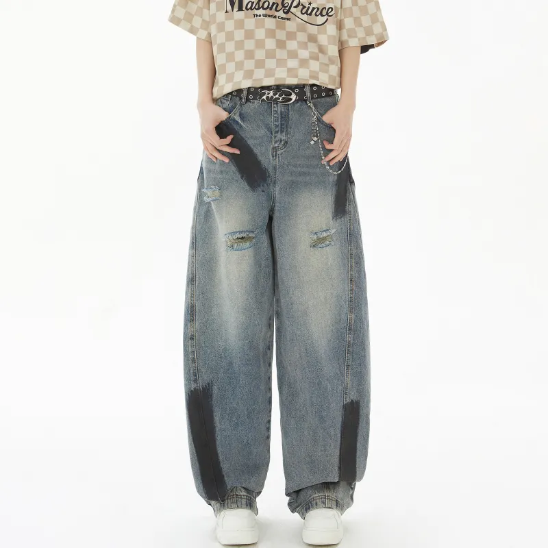 Ghost Mask Jeans Unisex Color Block Blue-2