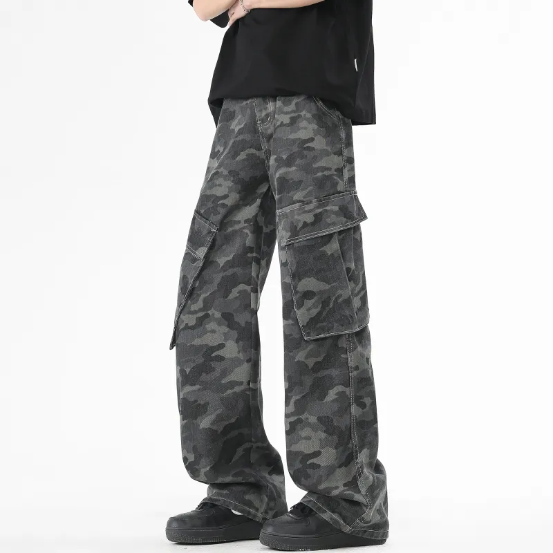 Ghost Mask Casual Pants Unisex Camouflage Gray-3