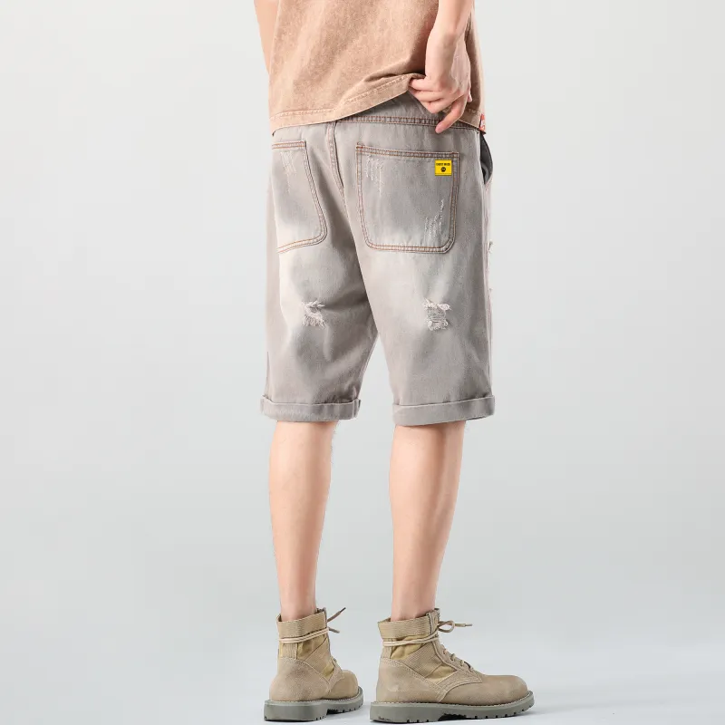 Ghost Mask Denim Shorts Unisex Gray-5