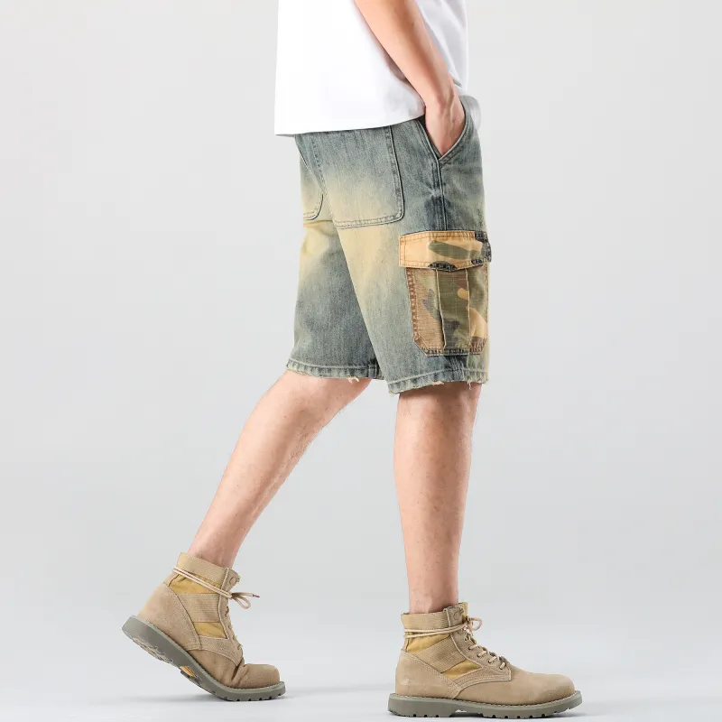 Ghost Mask Denim Shorts Unisex Yellow Mud-5