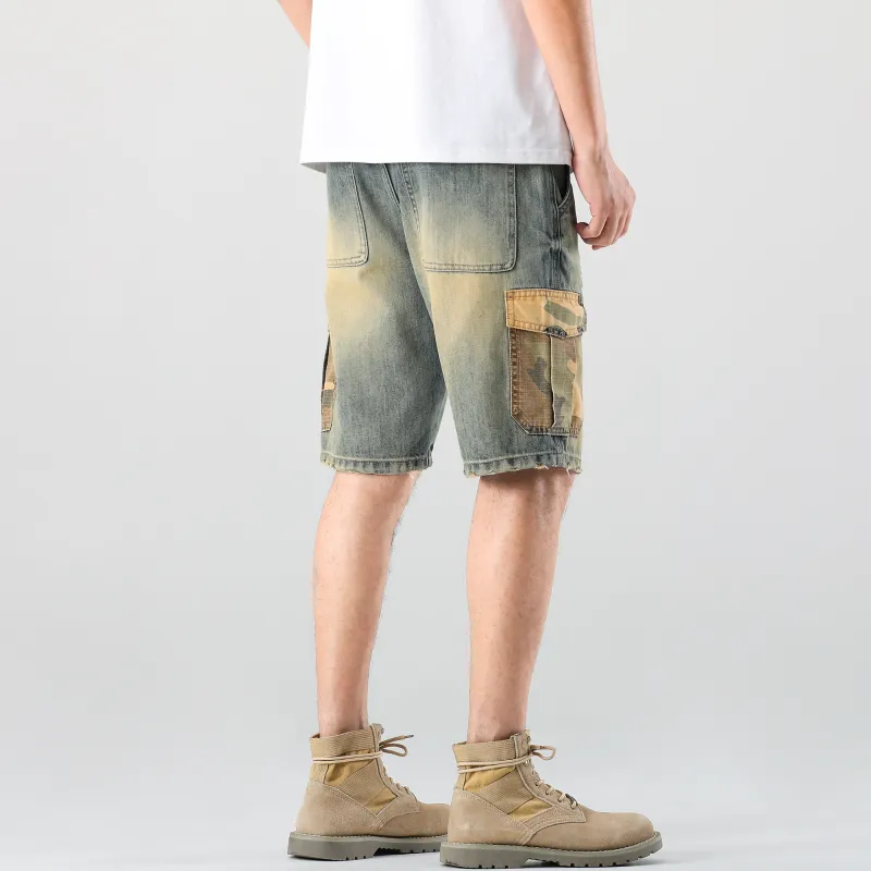 Ghost Mask Denim Shorts Unisex Yellow Mud-4