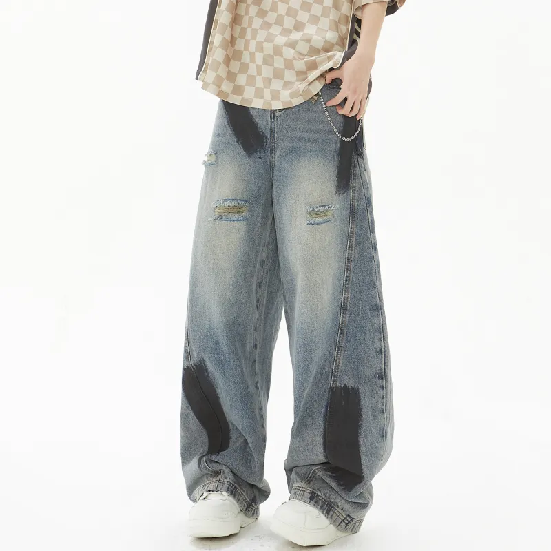 Ghost Mask Jeans Unisex Color Block Blue-3