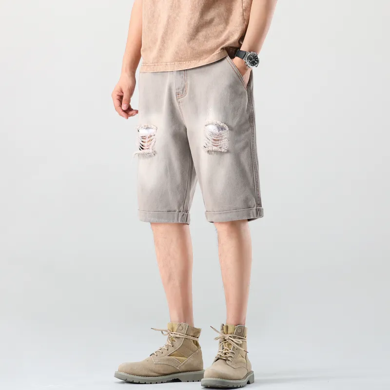 Ghost Mask Denim Shorts Unisex Gray-2