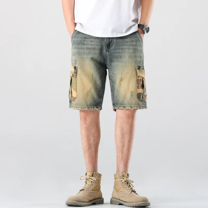 Ghost Mask Denim Shorts Unisex Yellow Mud-2