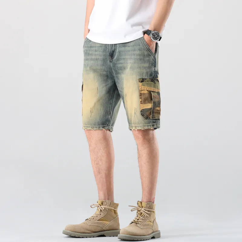 Ghost Mask Denim Shorts Unisex Yellow Mud-3