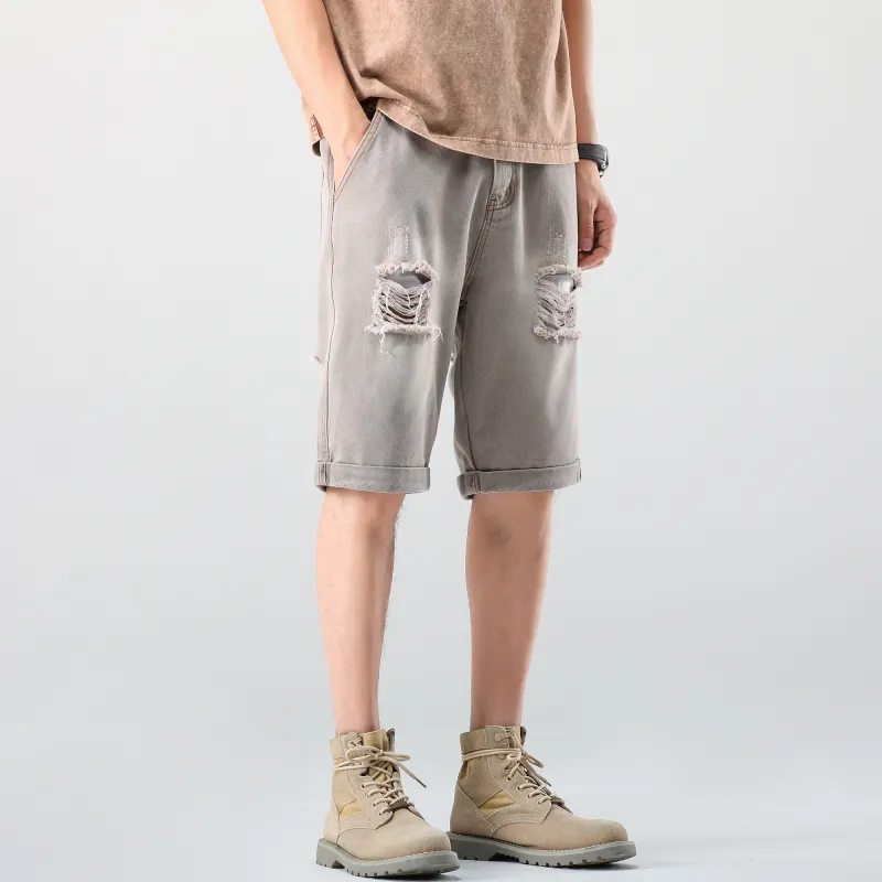 Ghost Mask Denim Shorts Unisex Gray-3