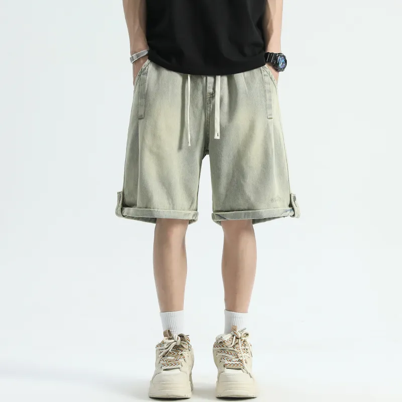 Ghost Mask Denim Shorts Unisex Yellow Mud-2