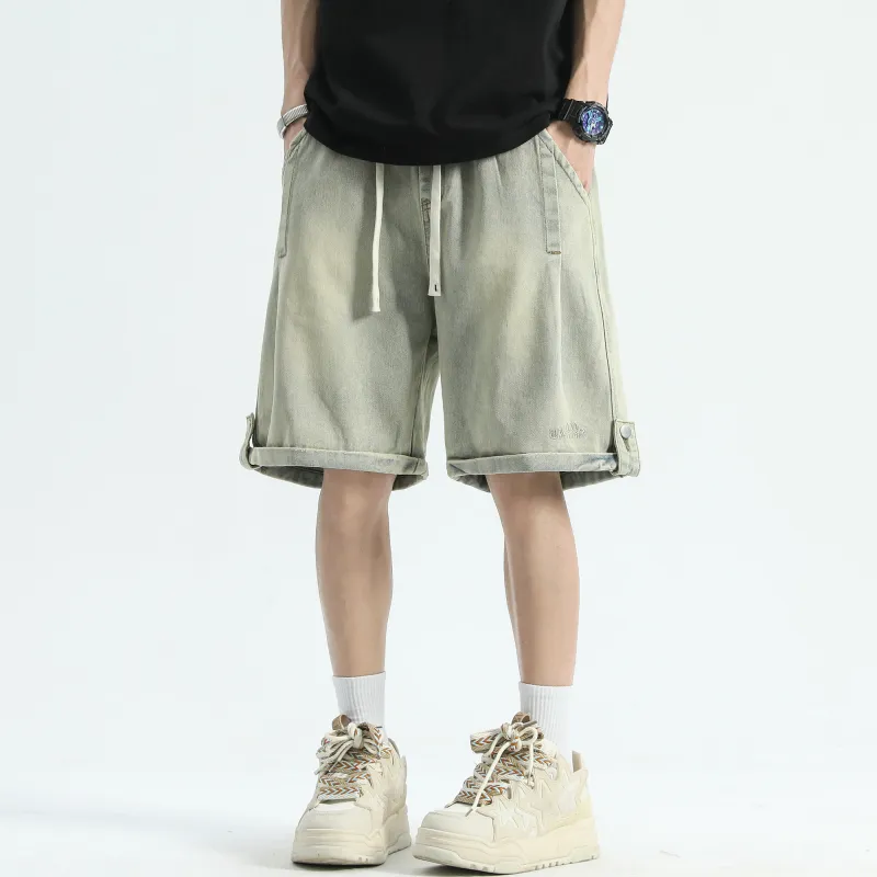 Ghost Mask Denim Shorts Unisex Yellow Mud-4