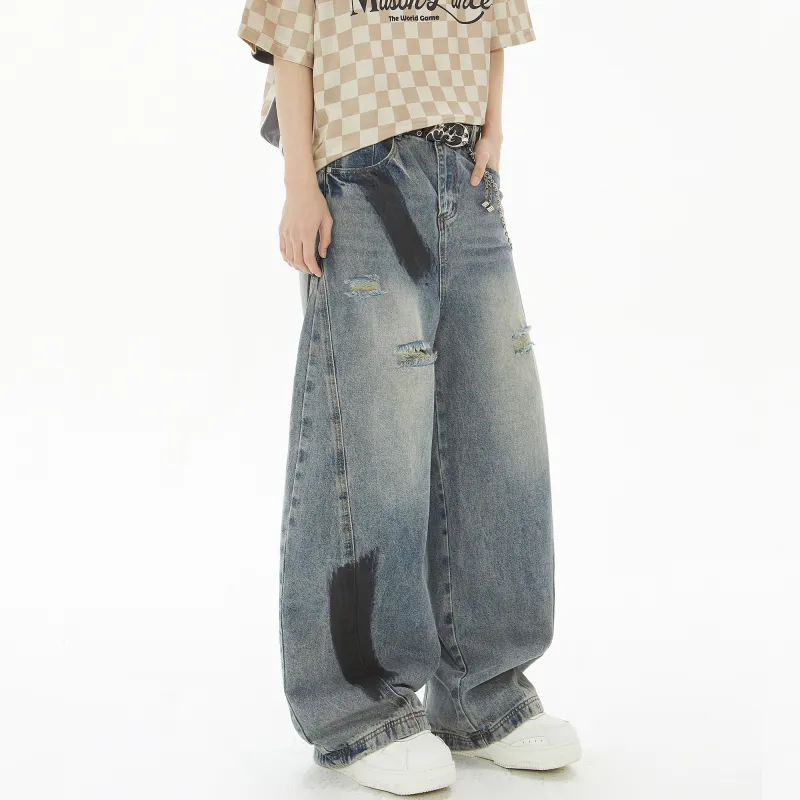 Ghost Mask Jeans Unisex Color Block Blue-5