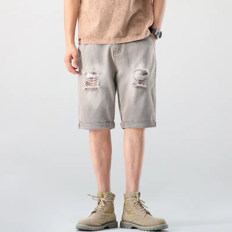 Ghost Mask Denim Shorts Unisex Gray-4