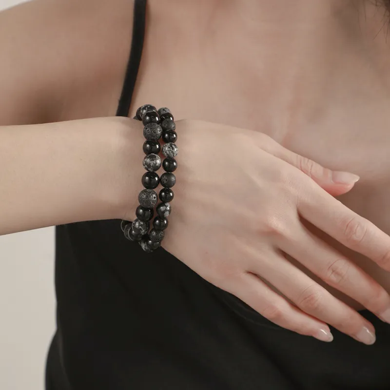 Love Link Volcanic Stone Obsidian Bracelets Unisex-4