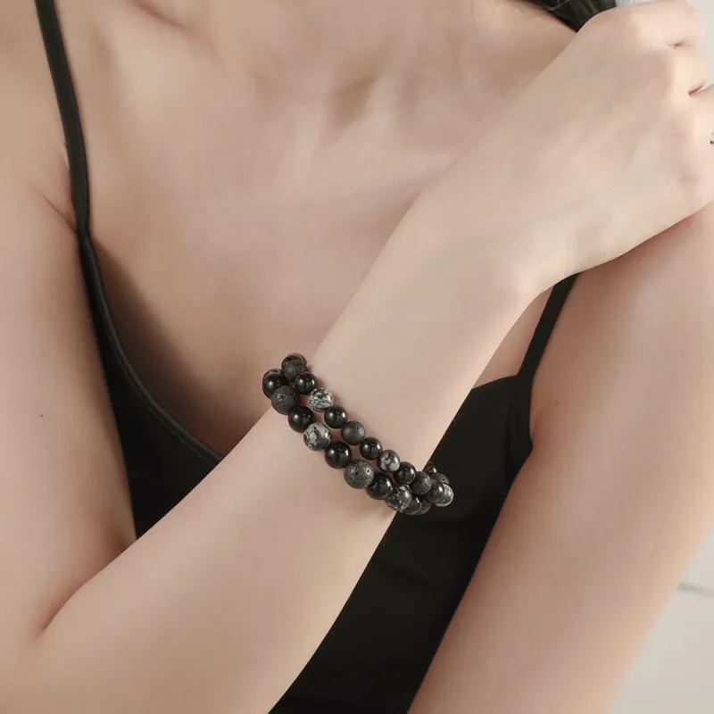 Love Link Volcanic Stone Obsidian Bracelets Unisex-3
