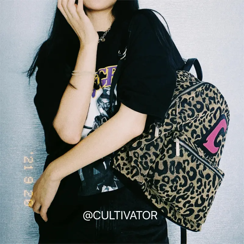 CULTIVATOR Fabric Backpack Medium Size Unisex Leopard Print-1